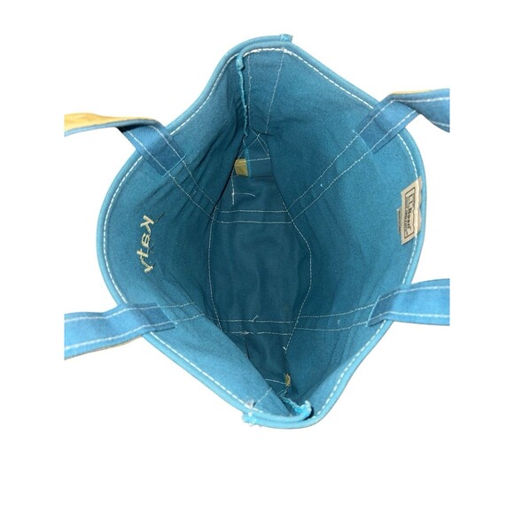 Vtg L.L. Bean Canvas Tote Bag Boat and Green Blue Rare Retro Medium Embroidered - Picture 3 of 6